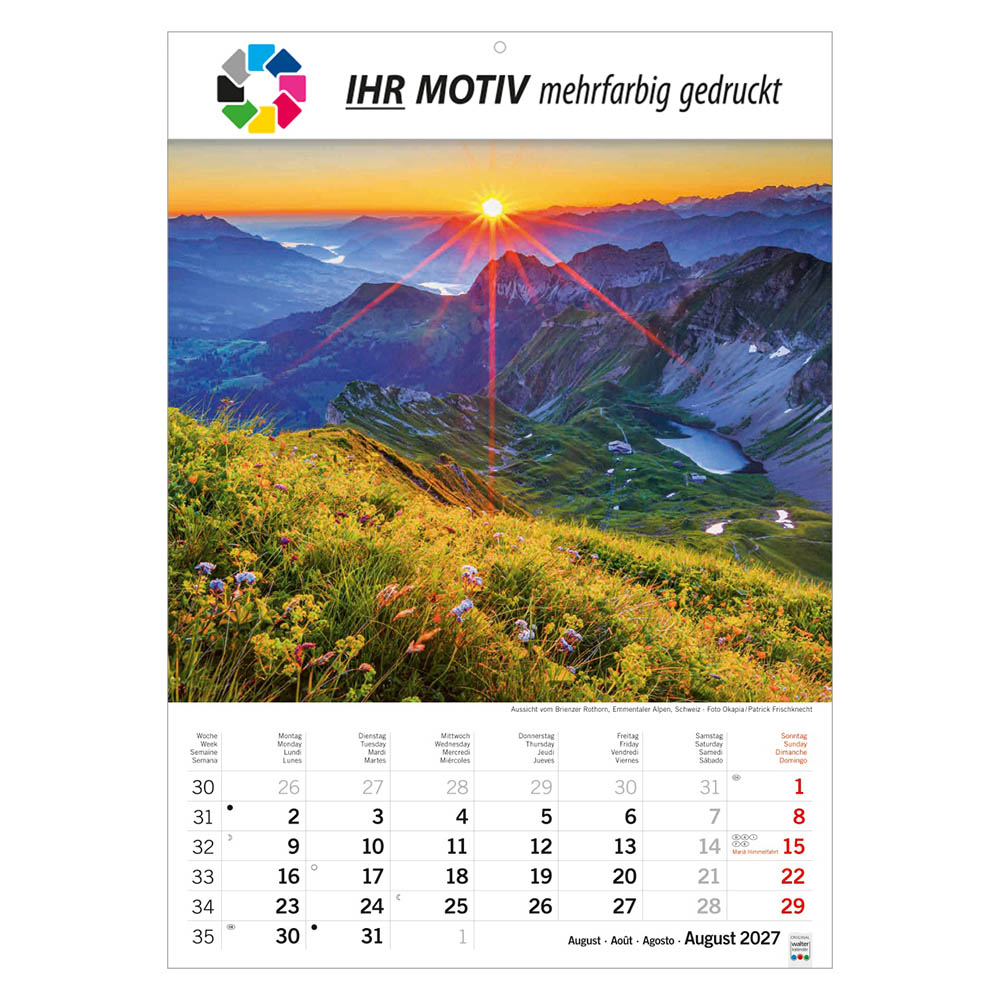 Bildkalender Sonnentage Alpen, Ausgabe 2027 Monat August