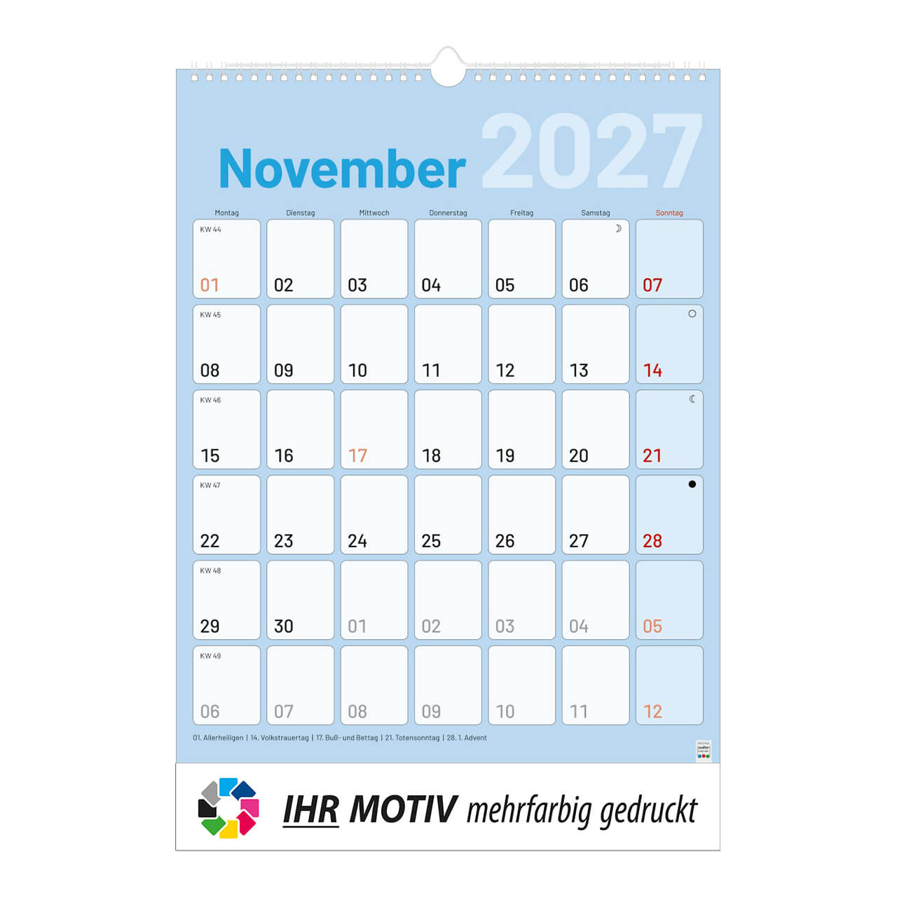 1-Monatsplaner mit Wire-O Bindung, Ausgabe 2027 Monat November