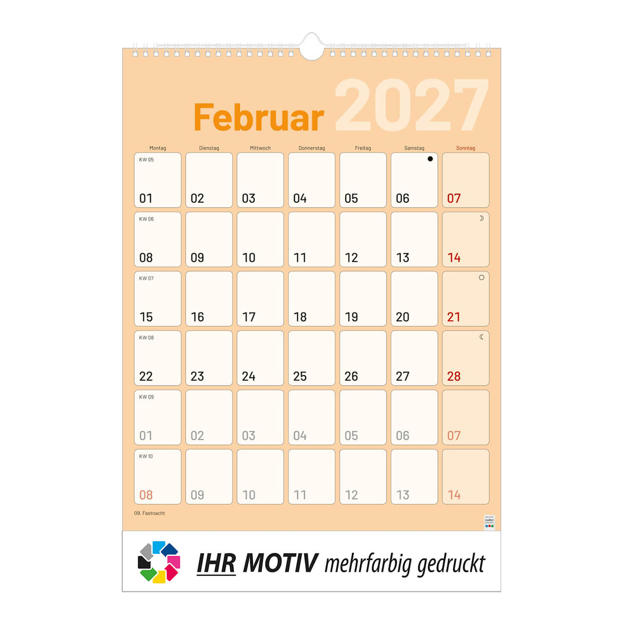 1-Monatsplaner mit Wire-O Bindung, Ausgabe 2027 Monat Februar