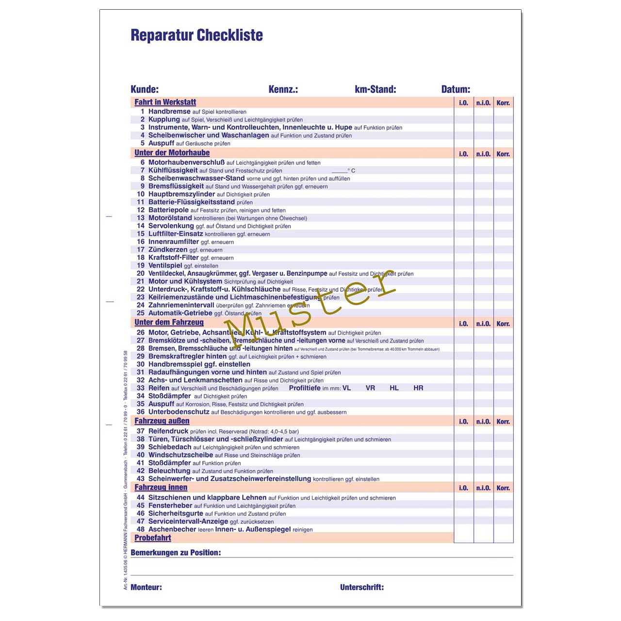 Vorschau: Reparatur-Checkliste, DIN A4