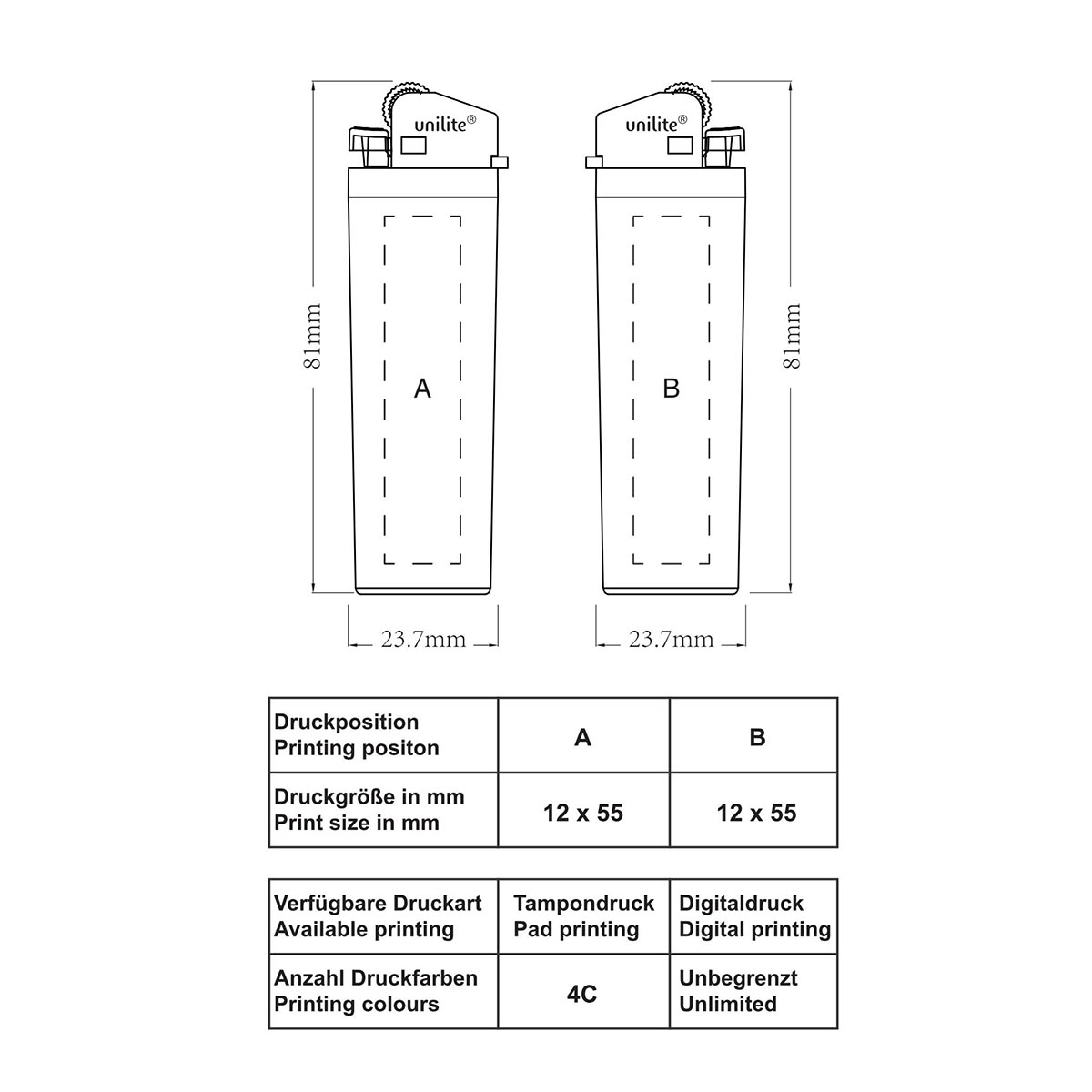 unilite® U-30 01 Reibradfeuerzeug Skizze