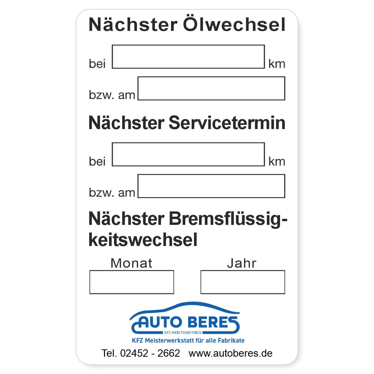 Nächster Ölwechsel, Nächster Servicetermin, Nächster Bremsflüssigkeitswechsel Beispiel 3