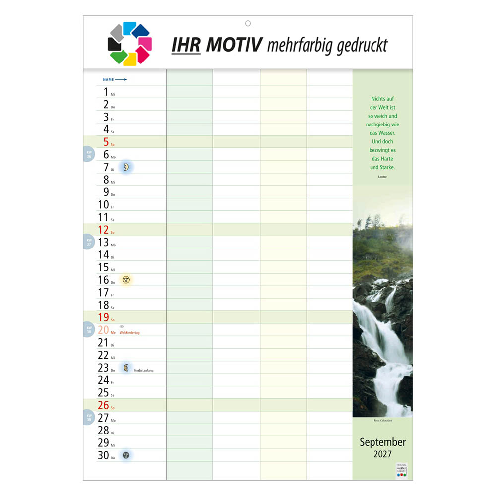 Bildkalender Familienkalender, Ausgabe 2027 Monat September