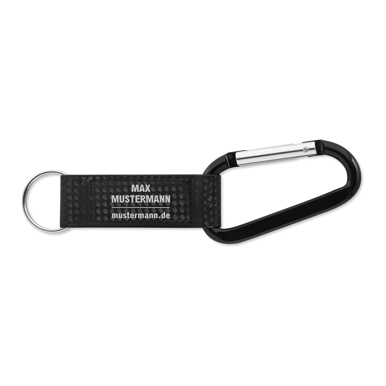 Vorschau: Schlüsselanhänger Karabiner mit Aluminium-Karabinerhaken in Carbon-Optik