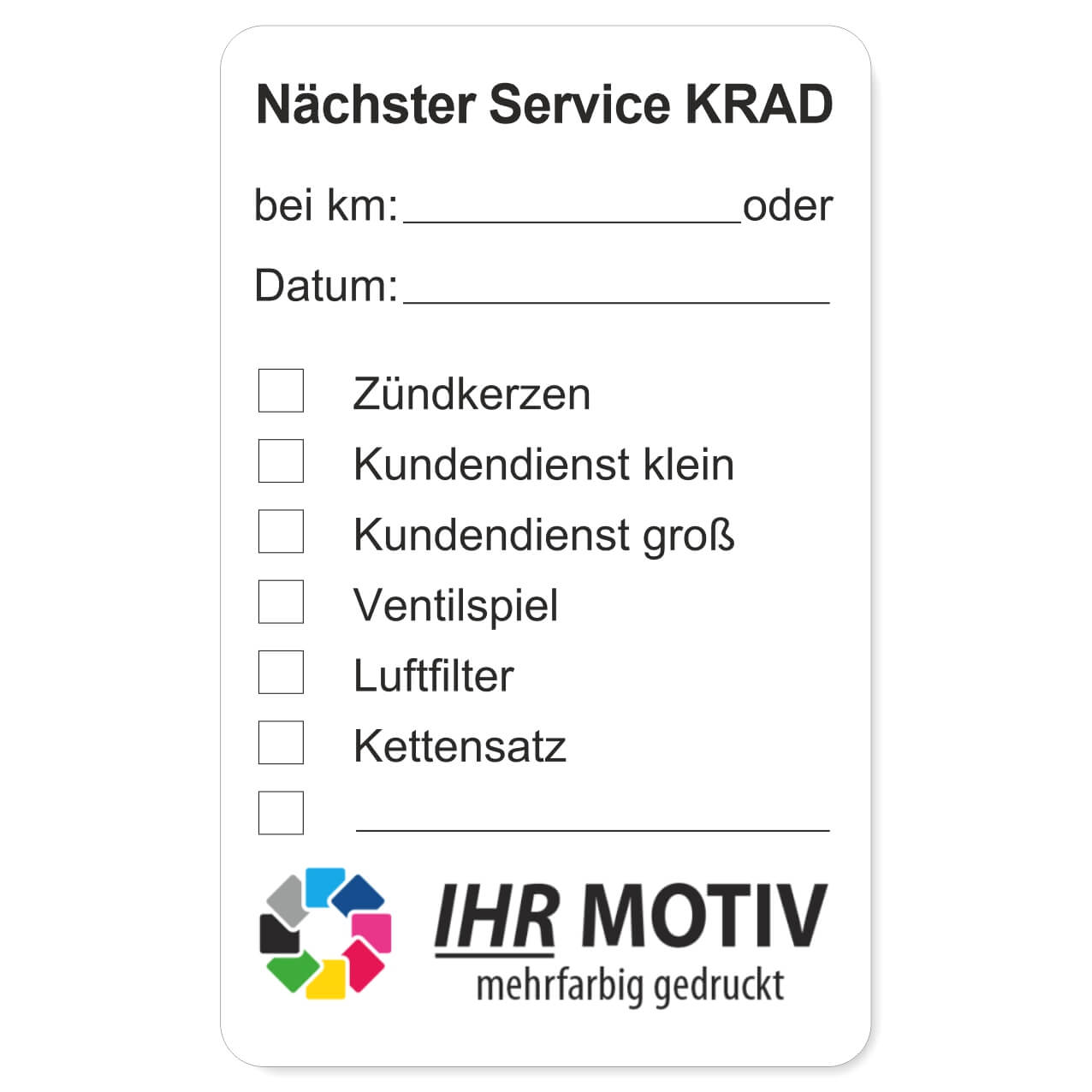 Vorschau: Service-Aufkleber aus PVC-Folie, Größe: 50 x 80 mm, Motiv Krad-Service