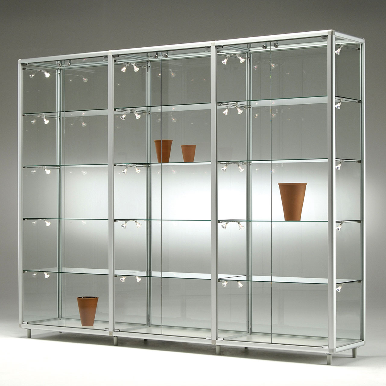 Vorschau: Glasvitrine, 3 x 2 Türen, 3 x 4 Fachböden