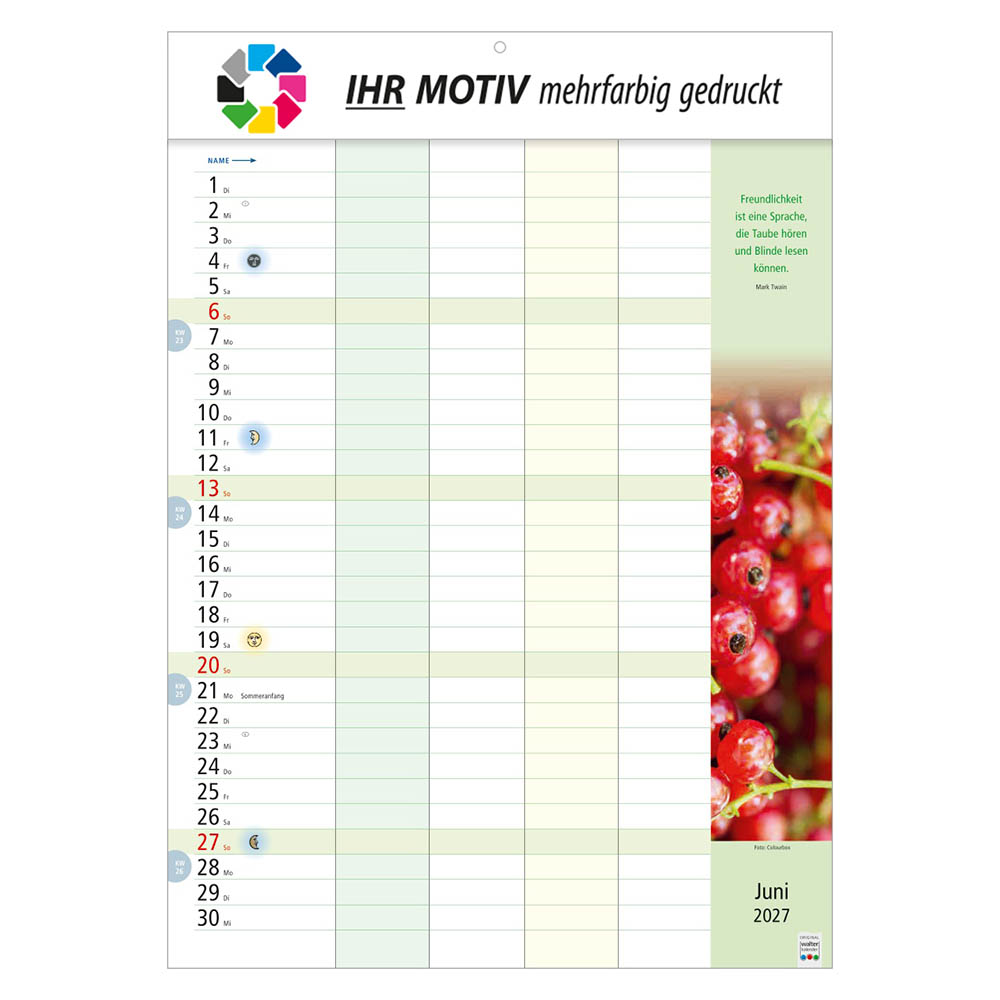 Bildkalender Familienkalender, Ausgabe 2027 Monat Juni