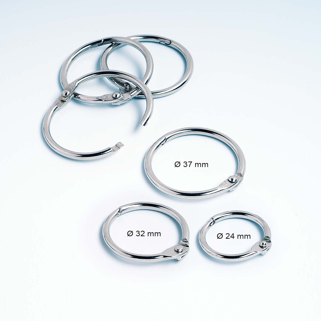 Vorschau: Metall-Klappringe Schlüsselringe zum Aufklappen: Ø 24, 32 oder 43 mm