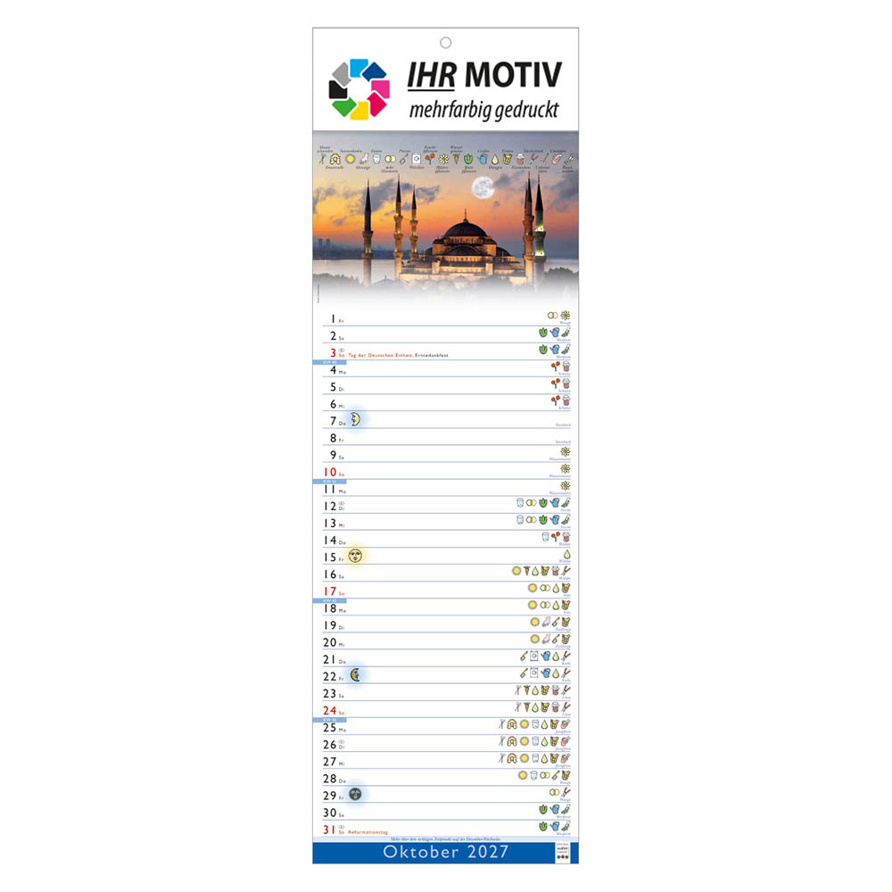 Streifenkalender Mondkalender, Ausgabe 2027 Monat Oktober
