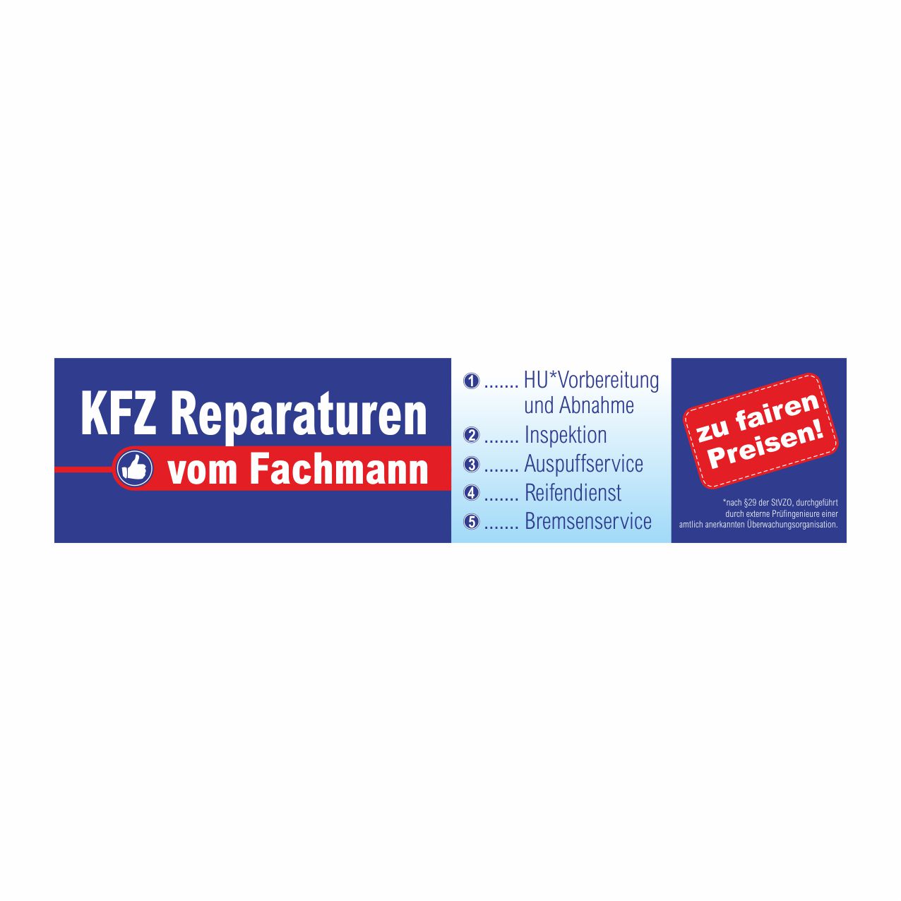 Vorschau: Werbebanner KFZ Reparaturen vom Fachmann, 300 x 70 cm