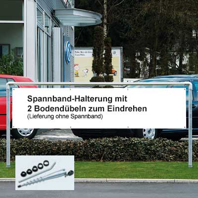 Mobiles Display-System für Spannbänder mit Bodendübel