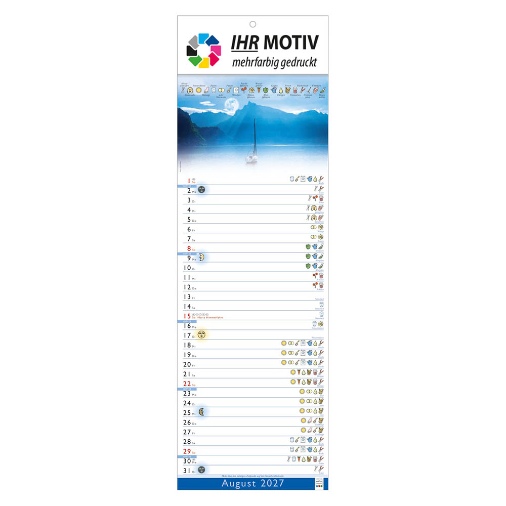 Streifenkalender Mondkalender, Ausgabe 2027 Monat August