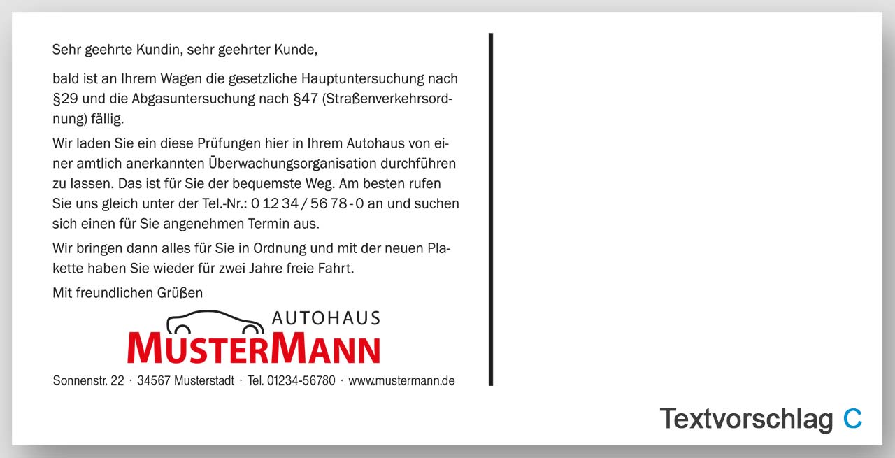 Vorschau: Maxi-Postkarte HU/AU-Erinnerung, Motiv Plakettentausch