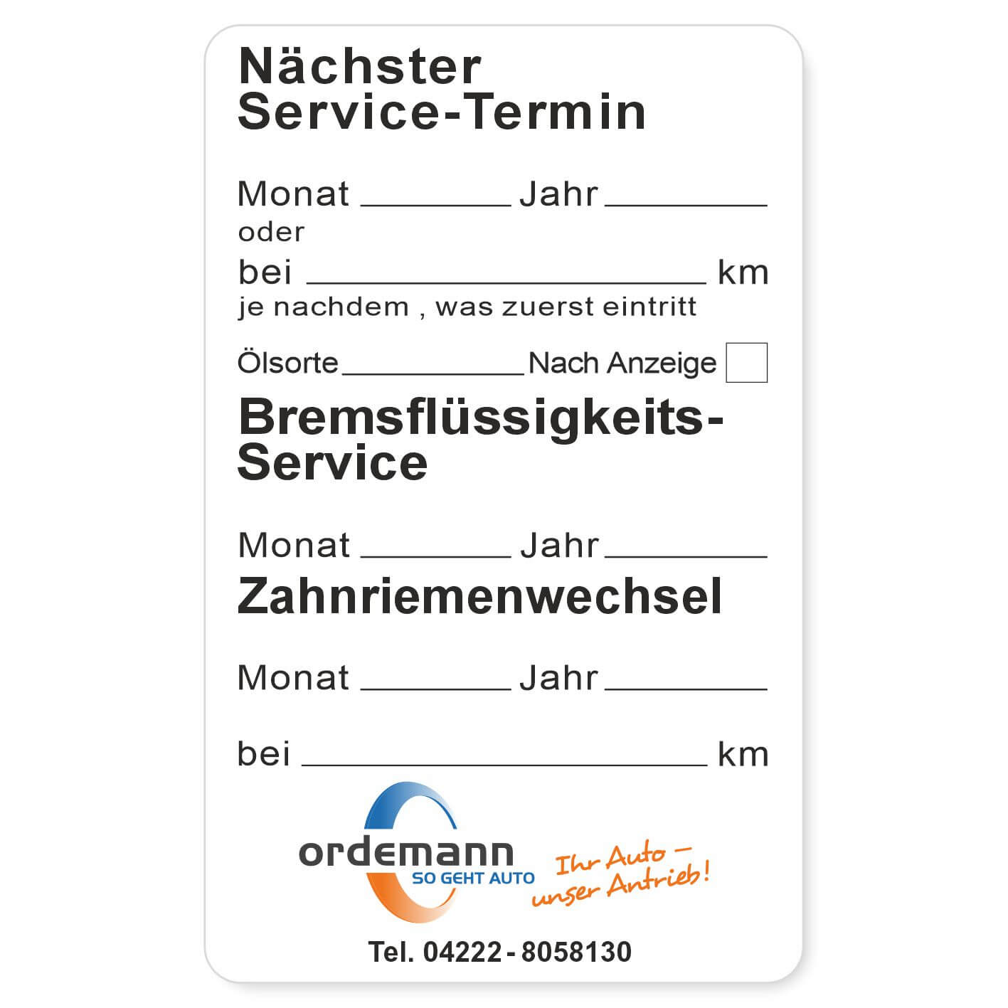 Nächster Service, Bremsflüssigkeits-Service Beispiel 1