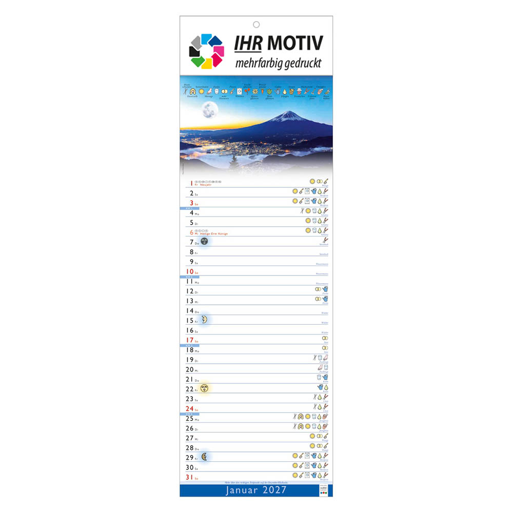 Streifenkalender Mondkalender, Ausgabe 2027 Monat Januar