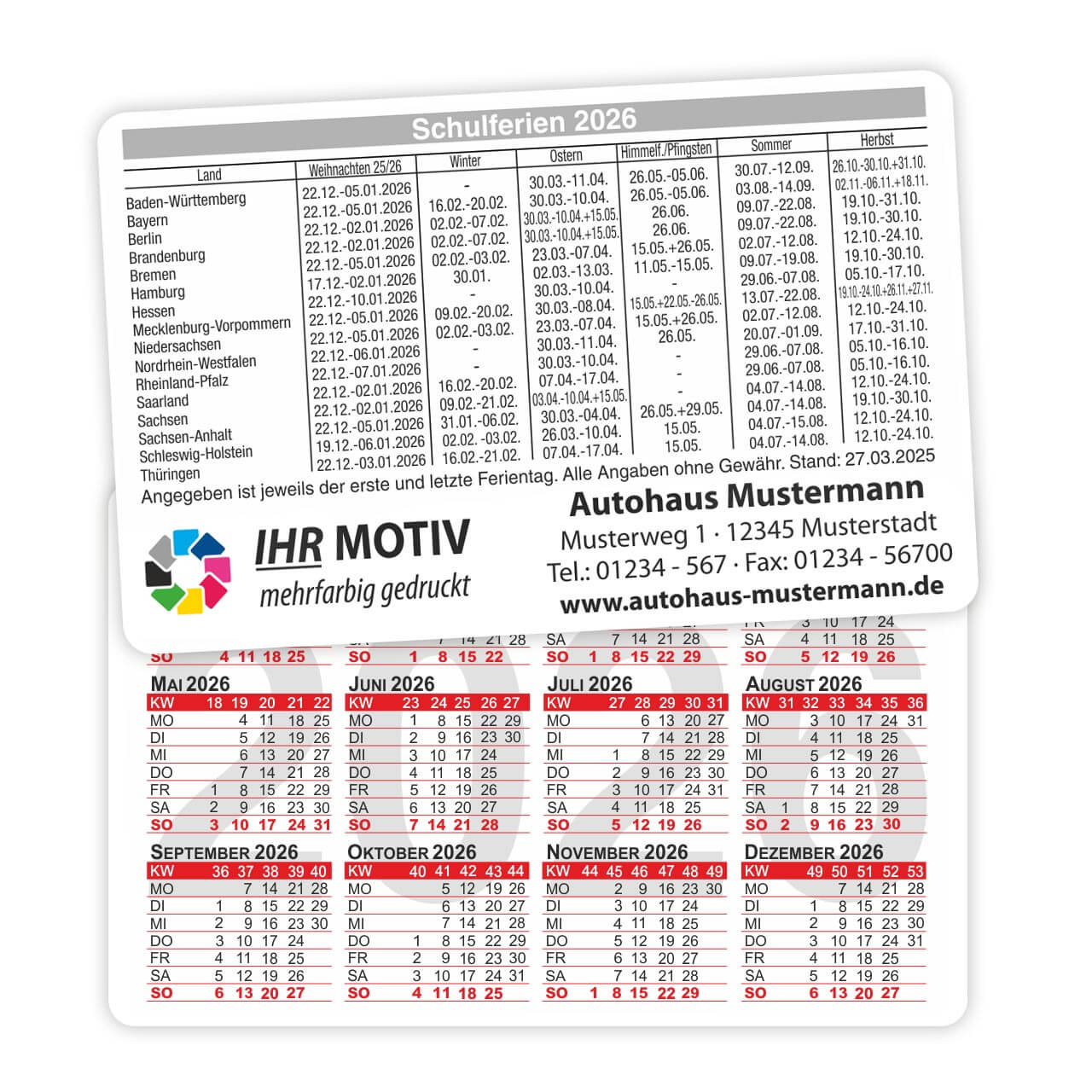 Vorschau: Scheckkartenkalender Ferien