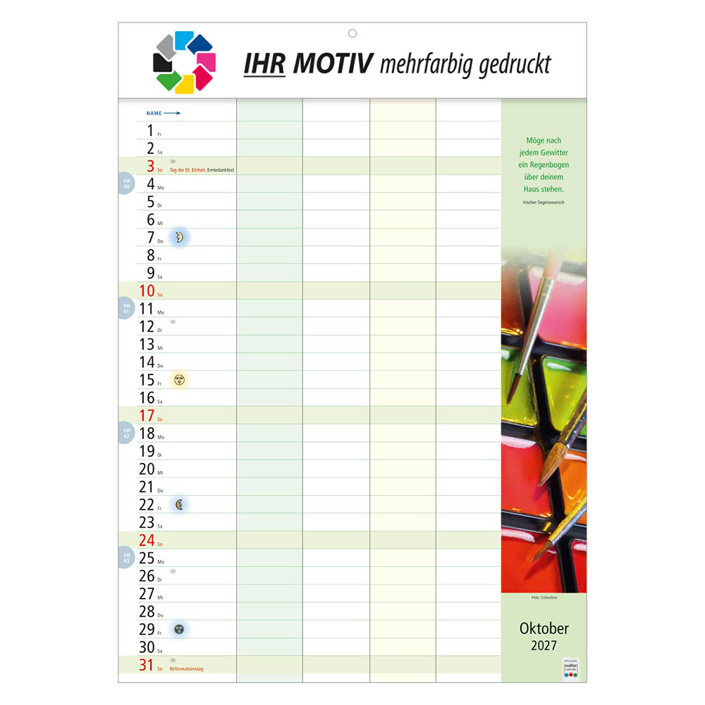 Bildkalender Familienkalender, Ausgabe 2027 Monat Oktober