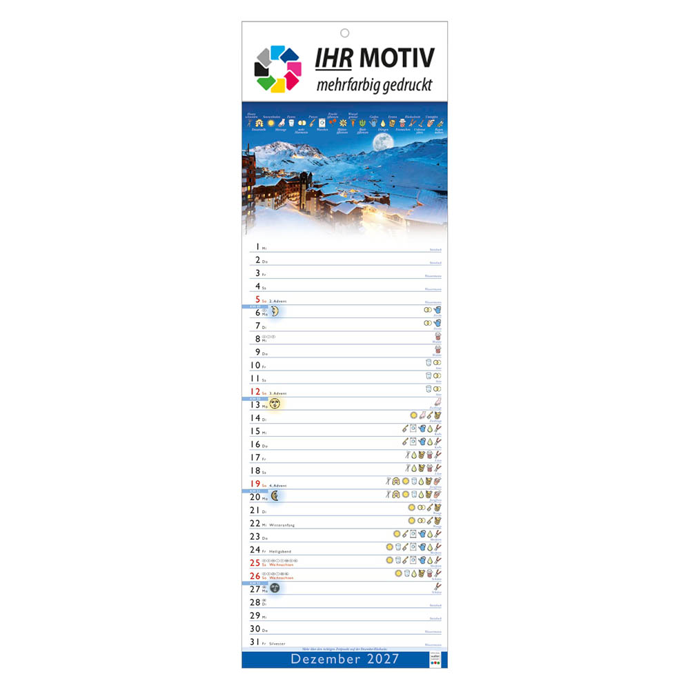 Streifenkalender Mondkalender, Ausgabe 2027 Monat Dezember
