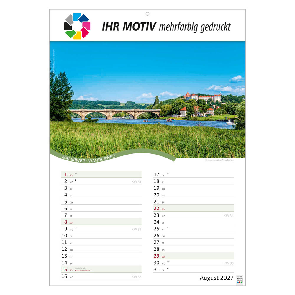 Bildkalender Rad- und Wanderwege, Ausgabe 2027 Monat August