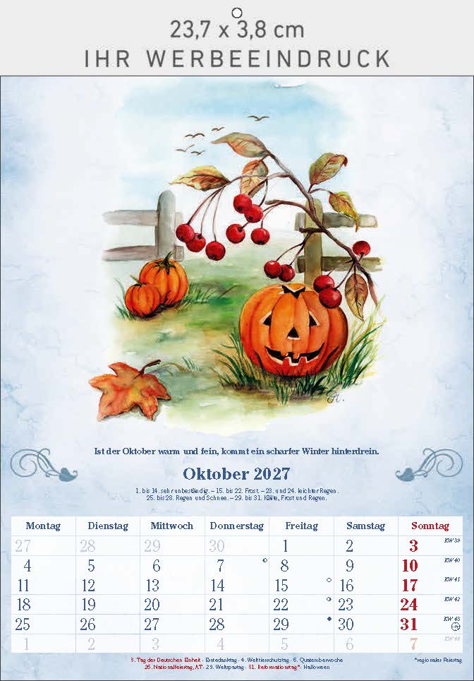 Bildkalender Der 100-Jährige, Ausgabe 2027 Monat Oktober