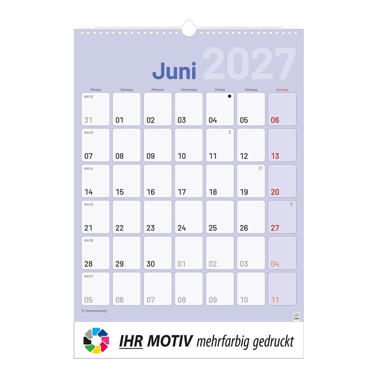 1-Monatsplaner mit Wire-O Bindung, Ausgabe 2027 Monat Juni