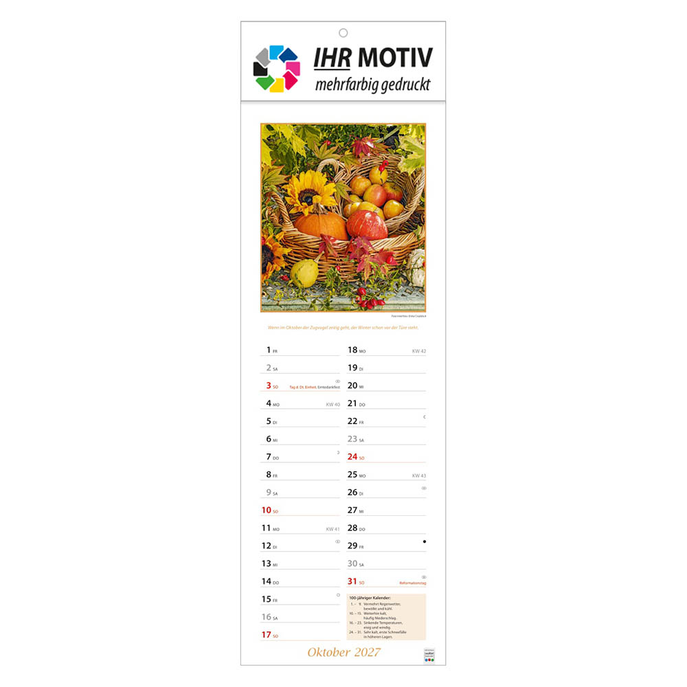 Streifenkalender Landpartie, Ausgabe 2027 Monat Oktober