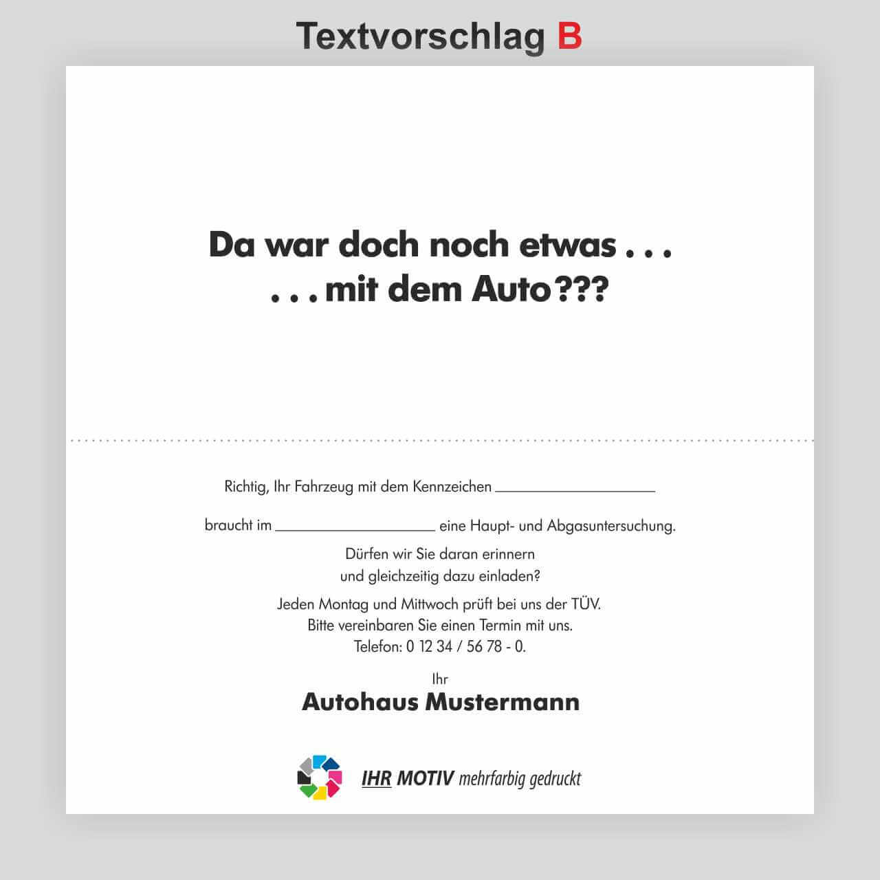 Vorschau: HU/AU-Erinnerungs-Klappkarte, Motiv Werkstatt