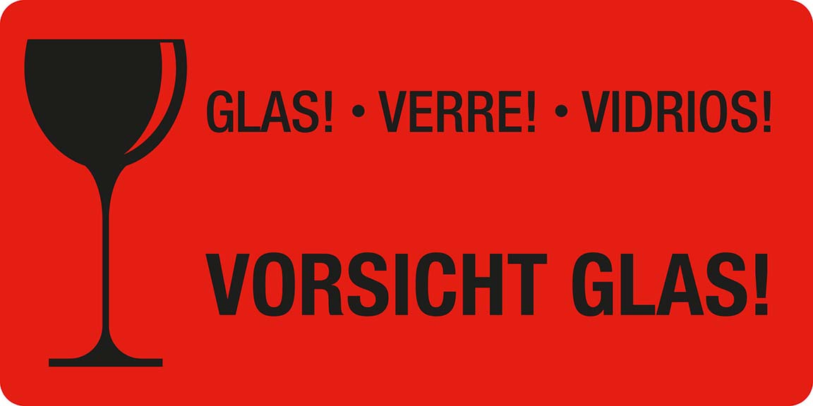 Etikett Vorsicht Glas, Verre, Vidrios