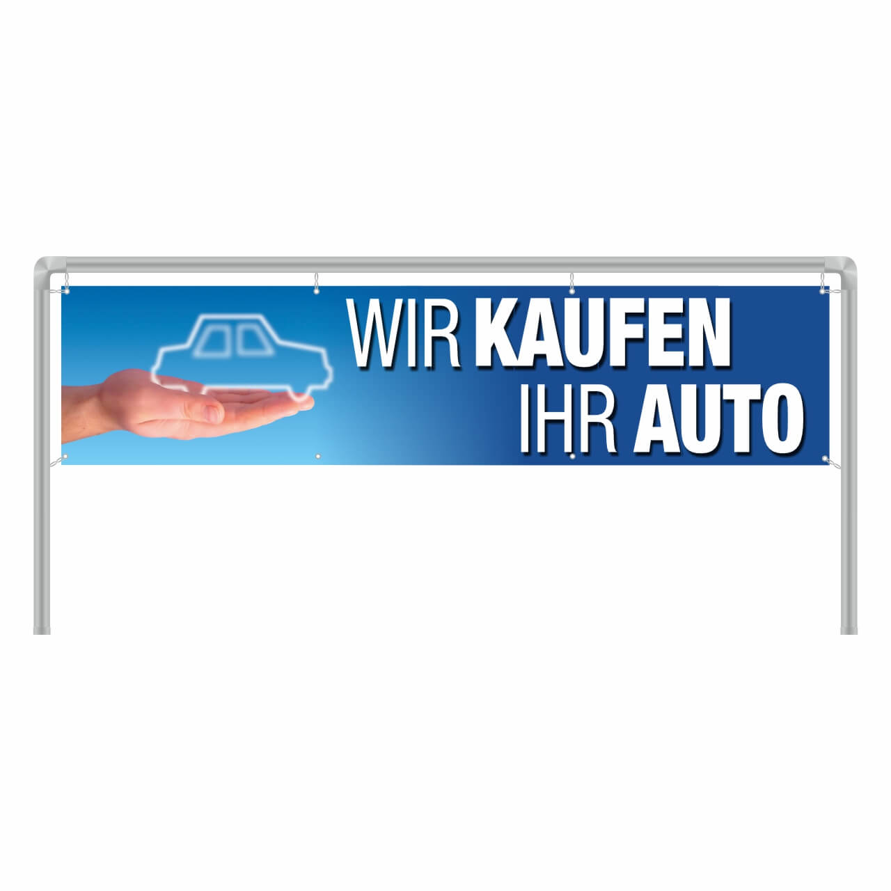 Werbebanner Wir kaufen Ihr Auto, 300 x 70 cm, Design blau