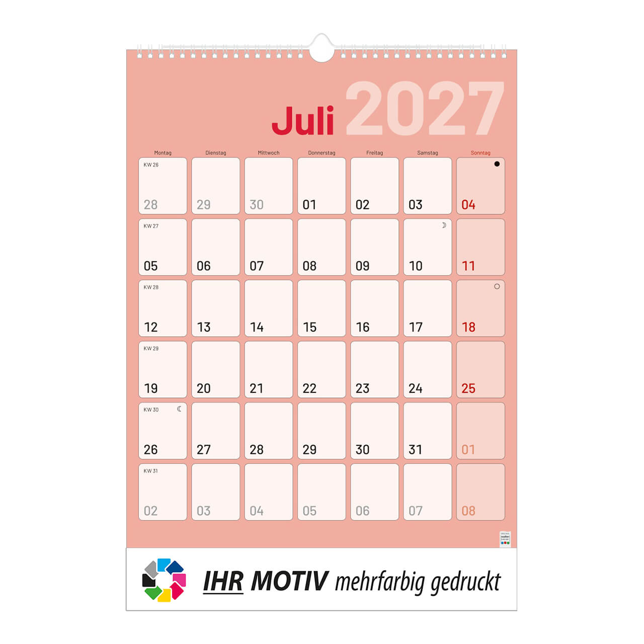 1-Monatsplaner mit Wire-O Bindung, Ausgabe 2027 Monat Juli