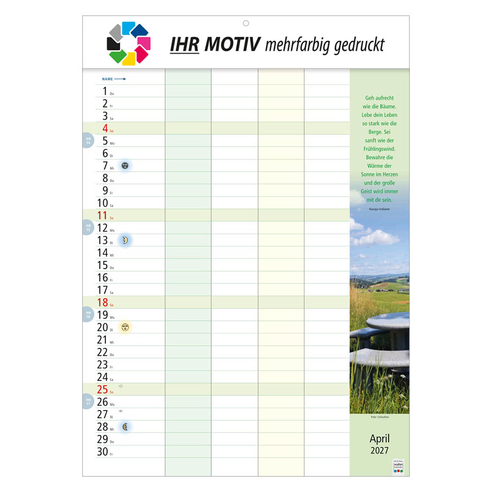 Bildkalender Familienkalender, Ausgabe 2027 Monat April