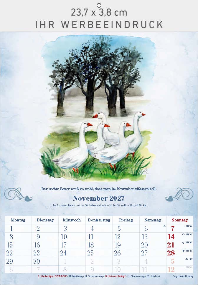 Bildkalender Der 100-Jährige, Ausgabe 2027 Monat November