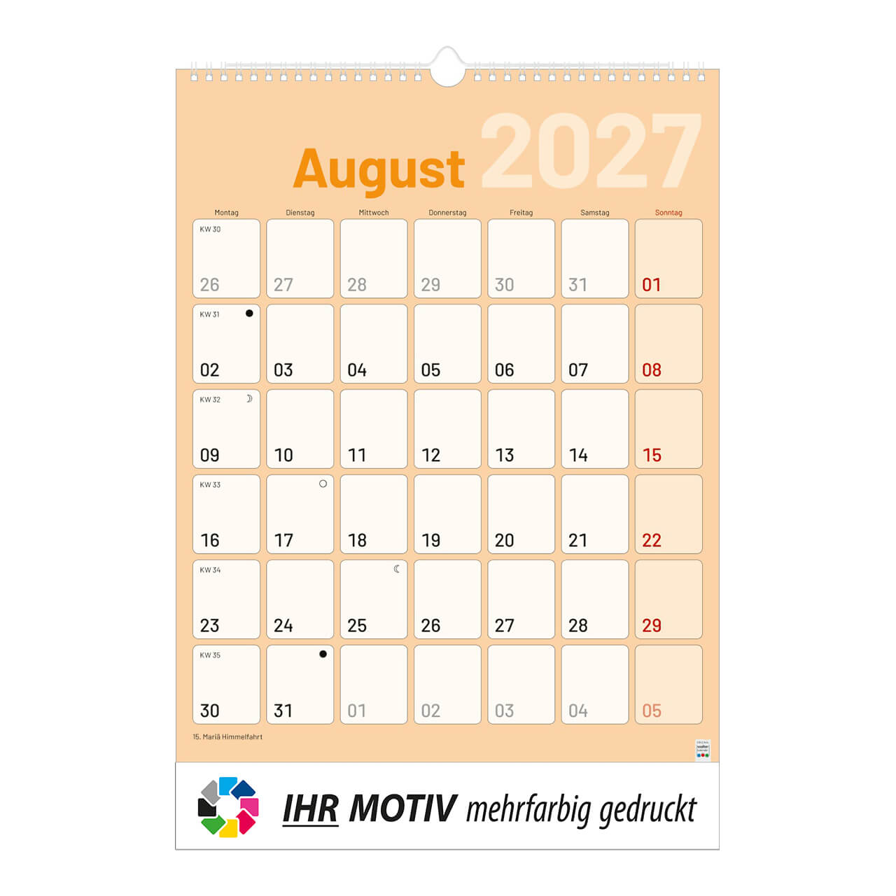 1-Monatsplaner mit Wire-O Bindung, Ausgabe 2027 Monat August
