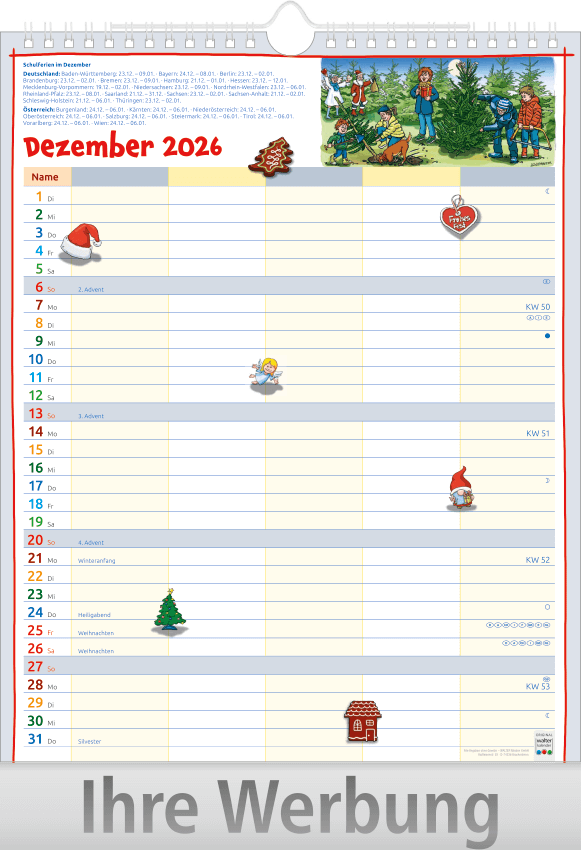 Vorschau: Bildkalender Familienplaner mit Wire-O Bindung, Ausgabe 2027