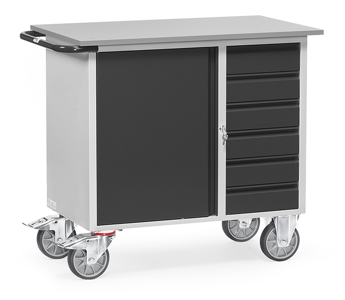 Fetra Werkstattwagen Ladefläche 985 x 590 mm Grau 1 Schrank 6 Schubladen