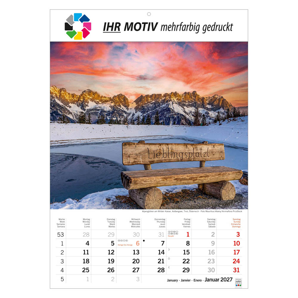 Bildkalender Sonnentage Alpen, Ausgabe 2027 Monat Januar