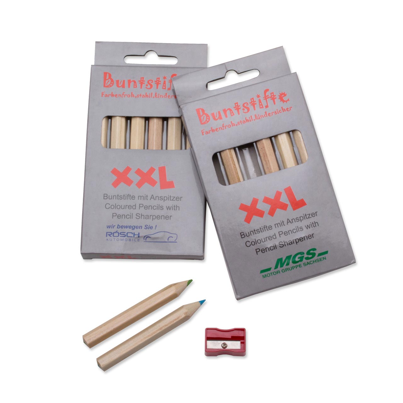 Vorschau: Buntstifte Set XXL, Ø 1,0,cm, kurz, mit 6 Buntstiften und Spitzer