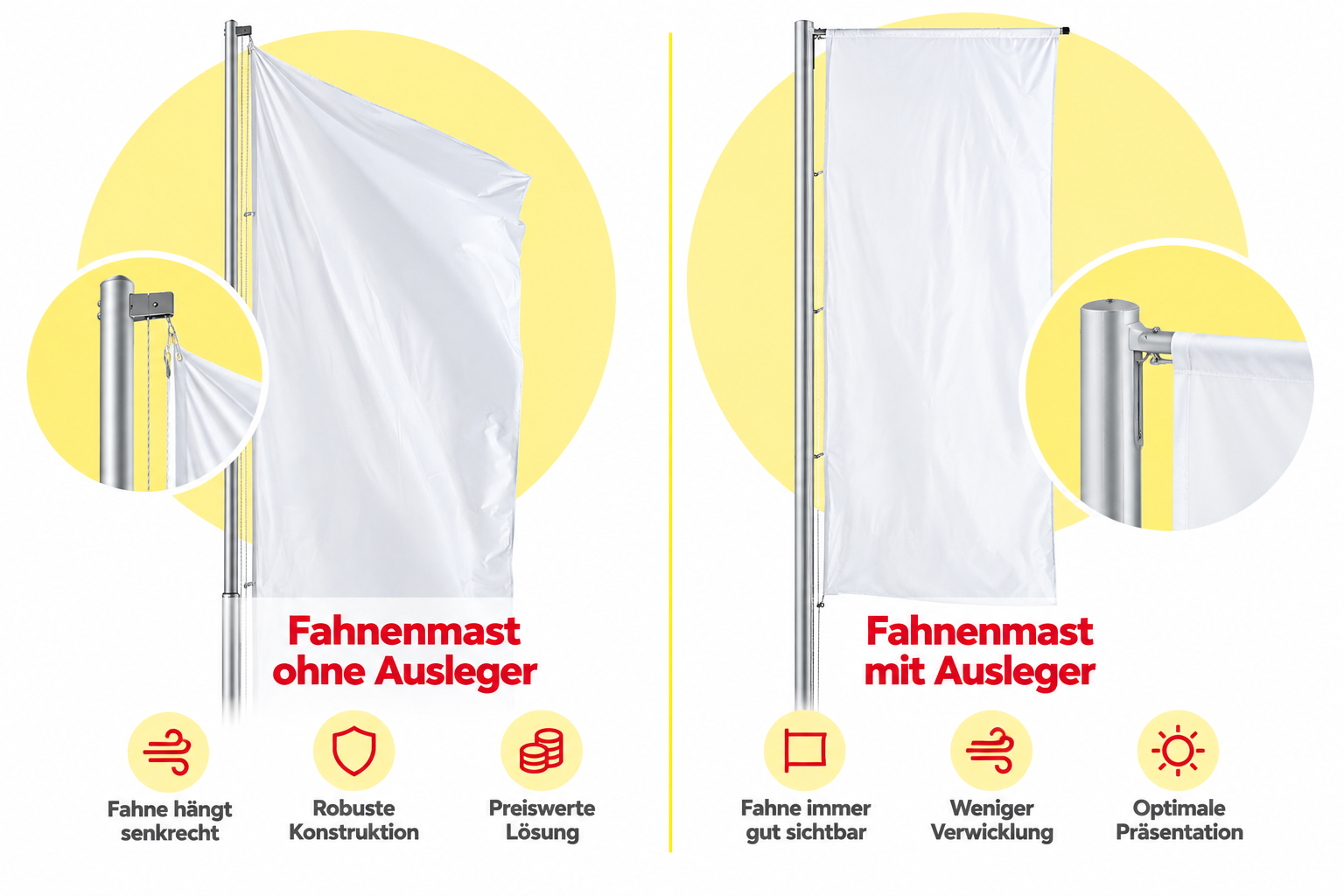 Fahnenmasten im Vergleich: Mit und ohne Ausleger