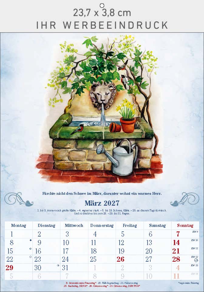 Bildkalender Der 100-Jährige, Ausgabe 2027 Monat März