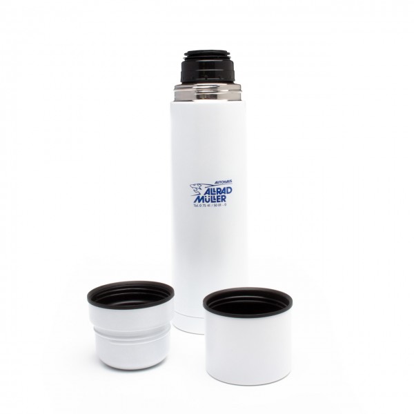 Thermoflasche "Duo-Cup" aus Metall, weiß