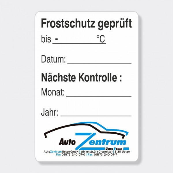 Service-Aufkleber aus PVC-Folie, Größe: 45 x 65 mm, Motiv "Frostschutz / Kontrolle"