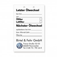 Ölwechsel-Anhänger, Größe 55 x 85 mm, mit beidseitigem Druck Ölwechsel-Anhänger, Größe 55 x 85 mm, mit beidseitigem Druck