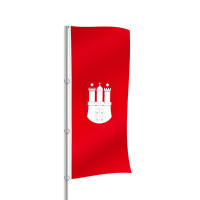 Hamburg mit Wappen Hochformatfahne Hamburg mit Wappen Hochformatfahne