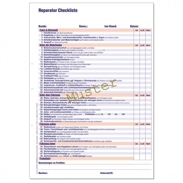 Reparatur-Checkliste, DIN A4