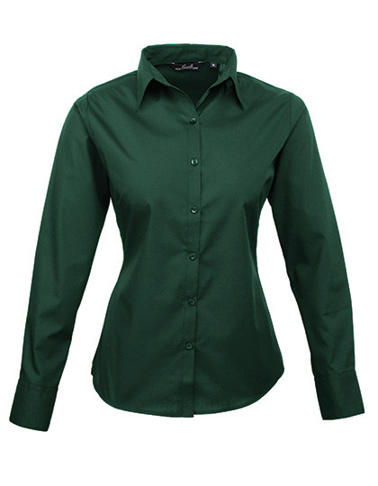 Women's Poplin Long Sleeve Blouse individuell bestickt Bottle Green