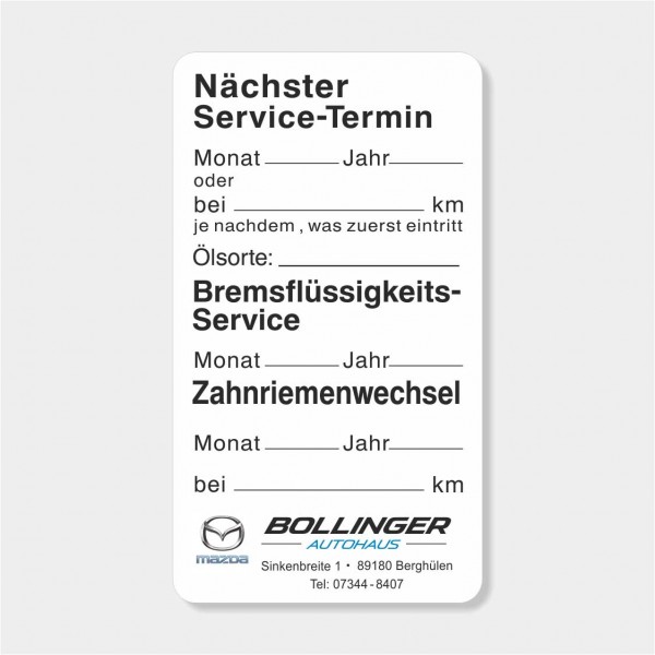 Service-Aufkleber aus PVC-Folie, Größe: 45 x 80 mm, Motiv "Service / Bremsflüssigkeit / Zahnriemen"