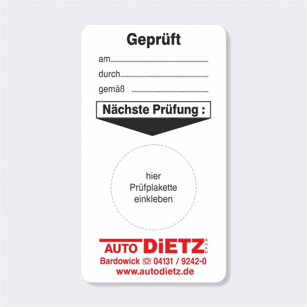 Prüfaufkleber aus PVC, mit Firmeneindruck, Größe 45 x 80 mm