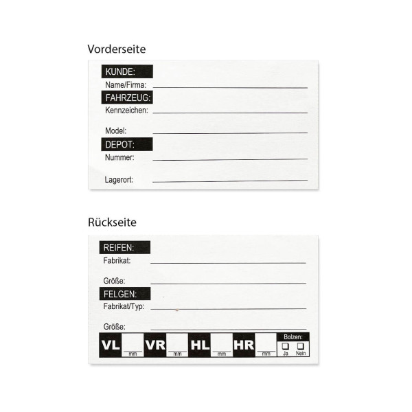 Etiketten für Rad-/Reifenanhänger - Ansicht