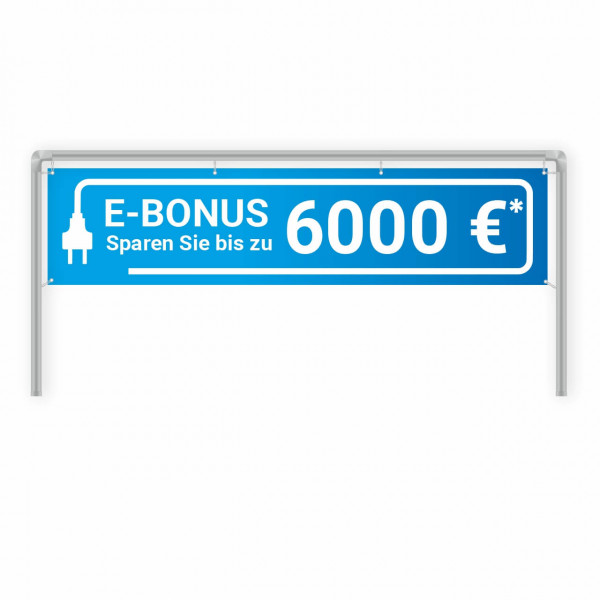 Werbebanner 300 x 70 cm Thema: Elektromobilität Motiv: E-Bonus