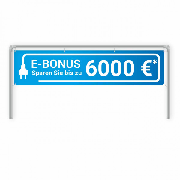 Werbebanner 300 x 70 cm Thema E-Auto Motiv E-Bonus